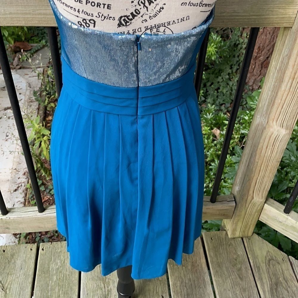 Aidan Aidan Mattox strapless sequin and teal party wedding prom dress  8 - Picture 6 of 11